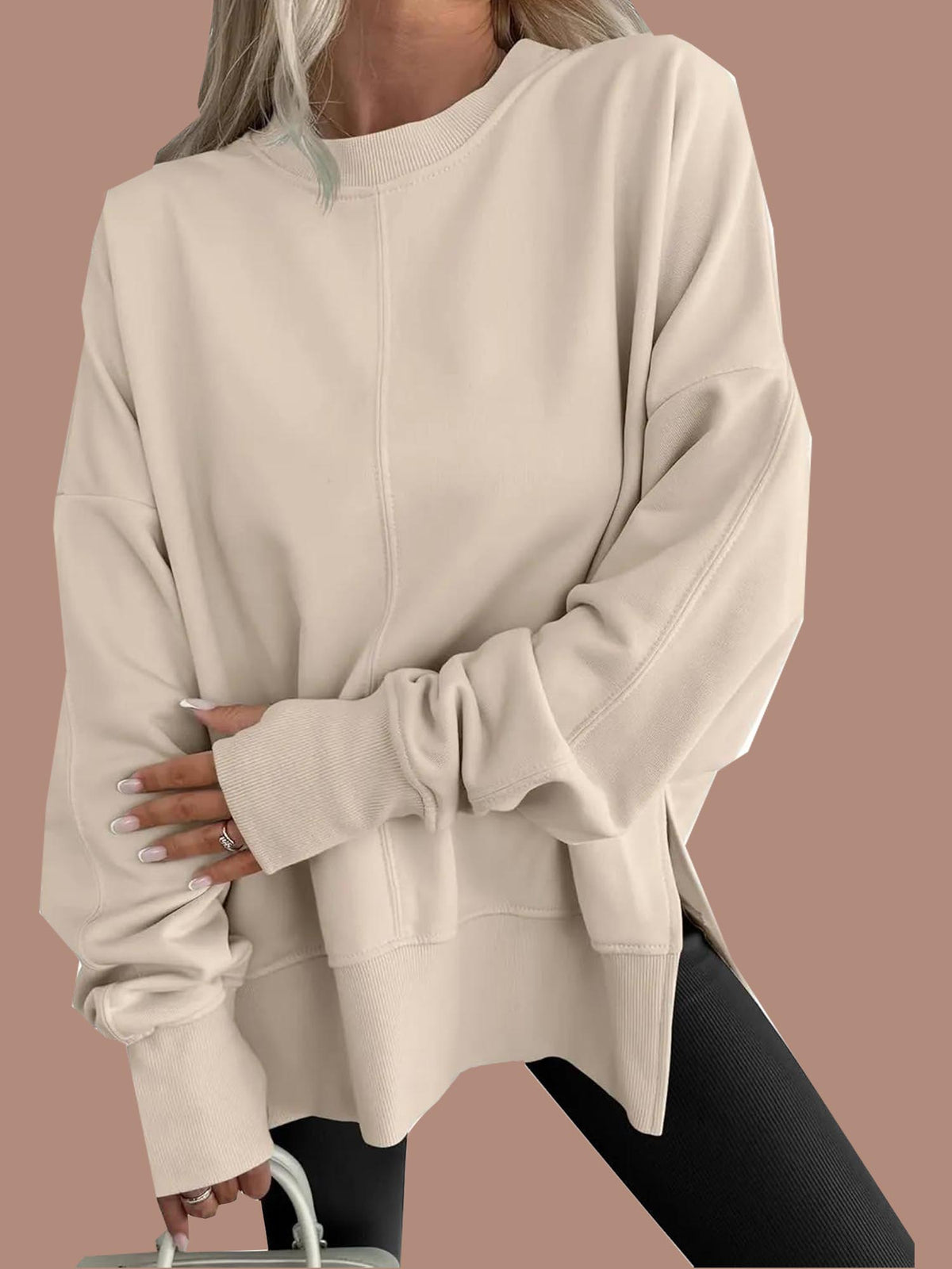 Women's Oversized Thumbhole Long Sleeve Side Slit Sweatshirt (Buy 2 Free Shipping)
