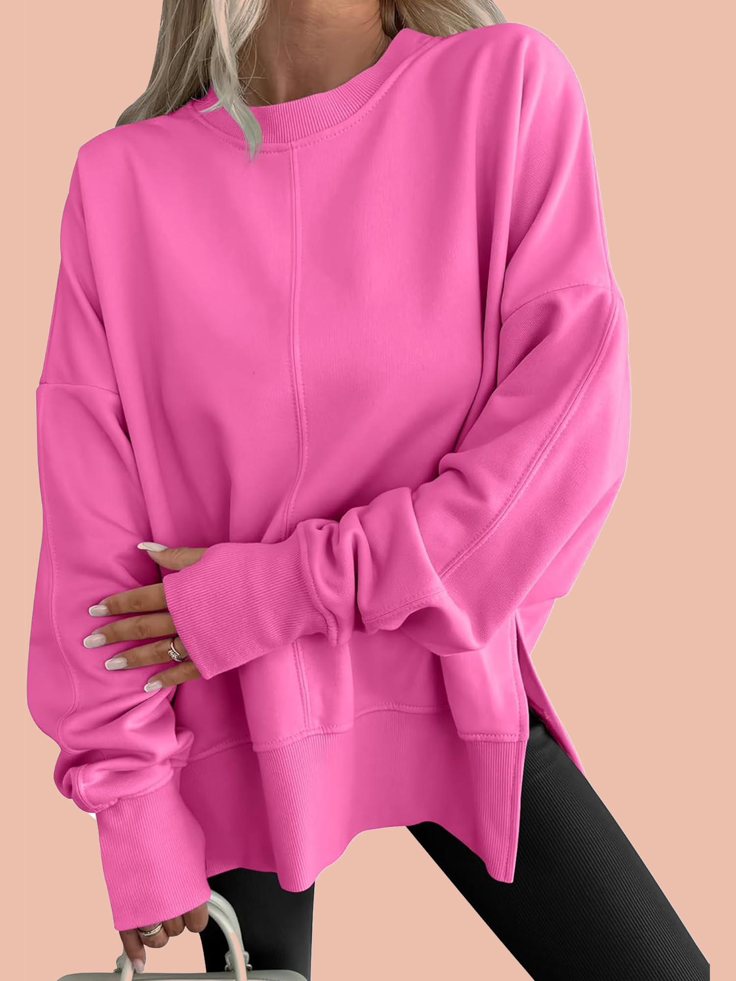 Women's Oversized Thumbhole Long Sleeve Side Slit Sweatshirt (Buy 2 Free Shipping)