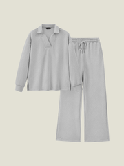 Women's Lapel V Neck Textured Lounge Sets (Buy 2 Free Shipping)