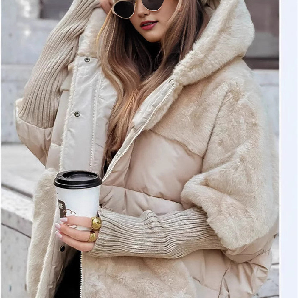 PixelHey Cream Faux Fur Quilted Puffer Coat: Chic Warmth for Winter Days