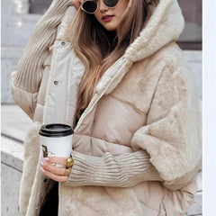 PixelHey Cream Faux Fur Quilted Puffer Coat: Chic Warmth for Winter Days
