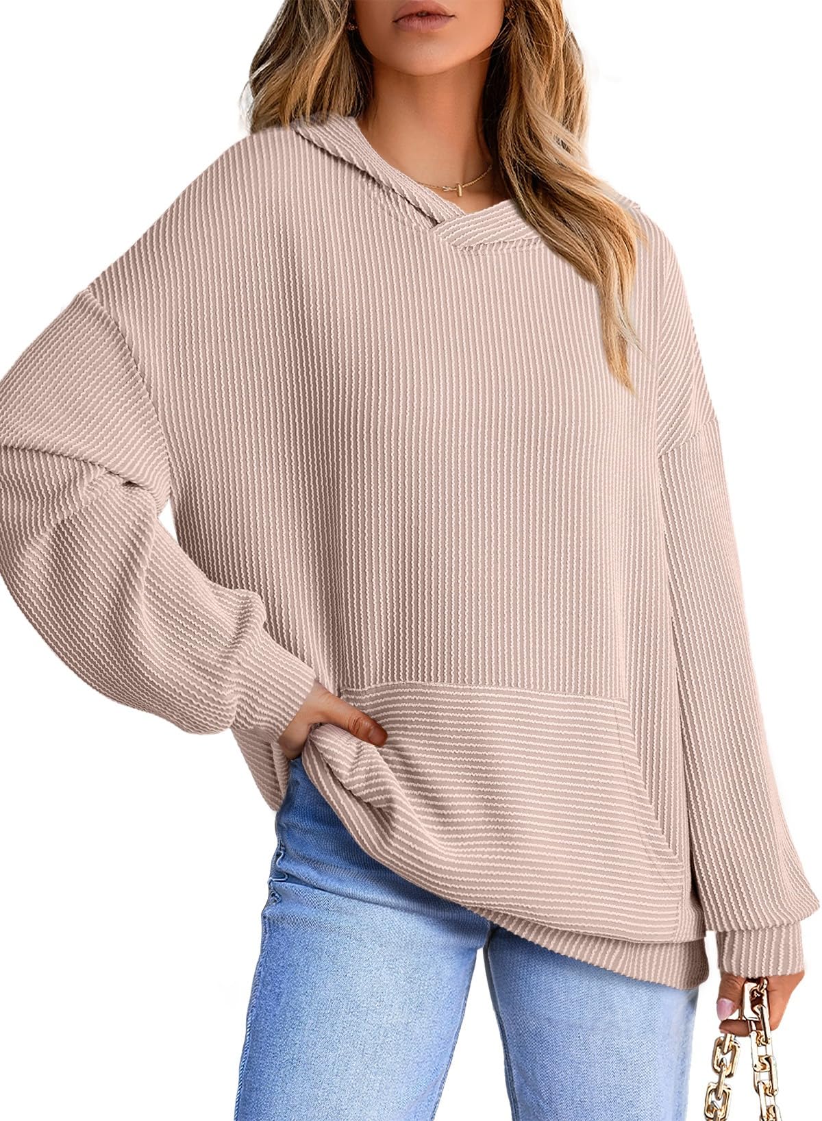 Women's Ribbed Knit Pullover Hoodie (Buy 2 Free Shipping)
