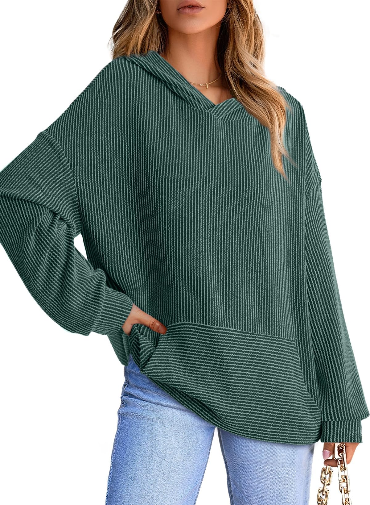 Women's Ribbed Knit Pullover Hoodie (Buy 2 Free Shipping)