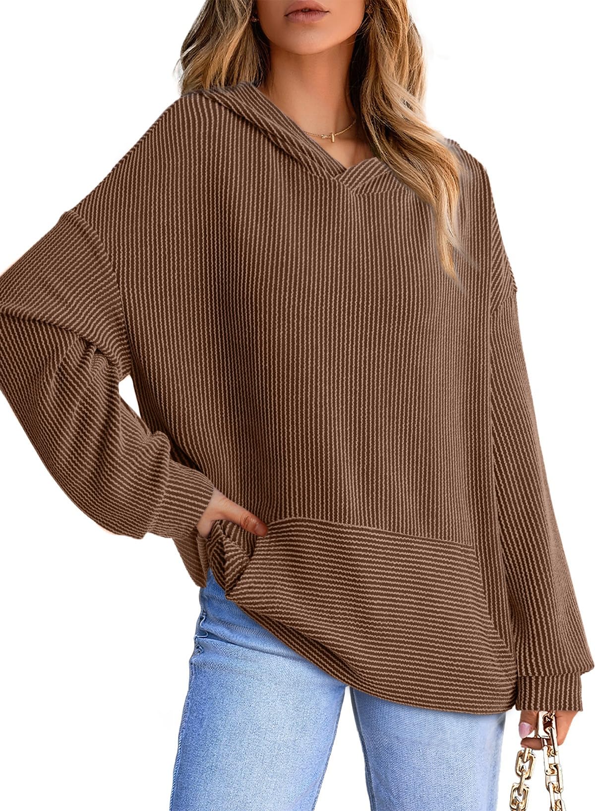 Women's Ribbed Knit Pullover Hoodie (Buy 2 Free Shipping)