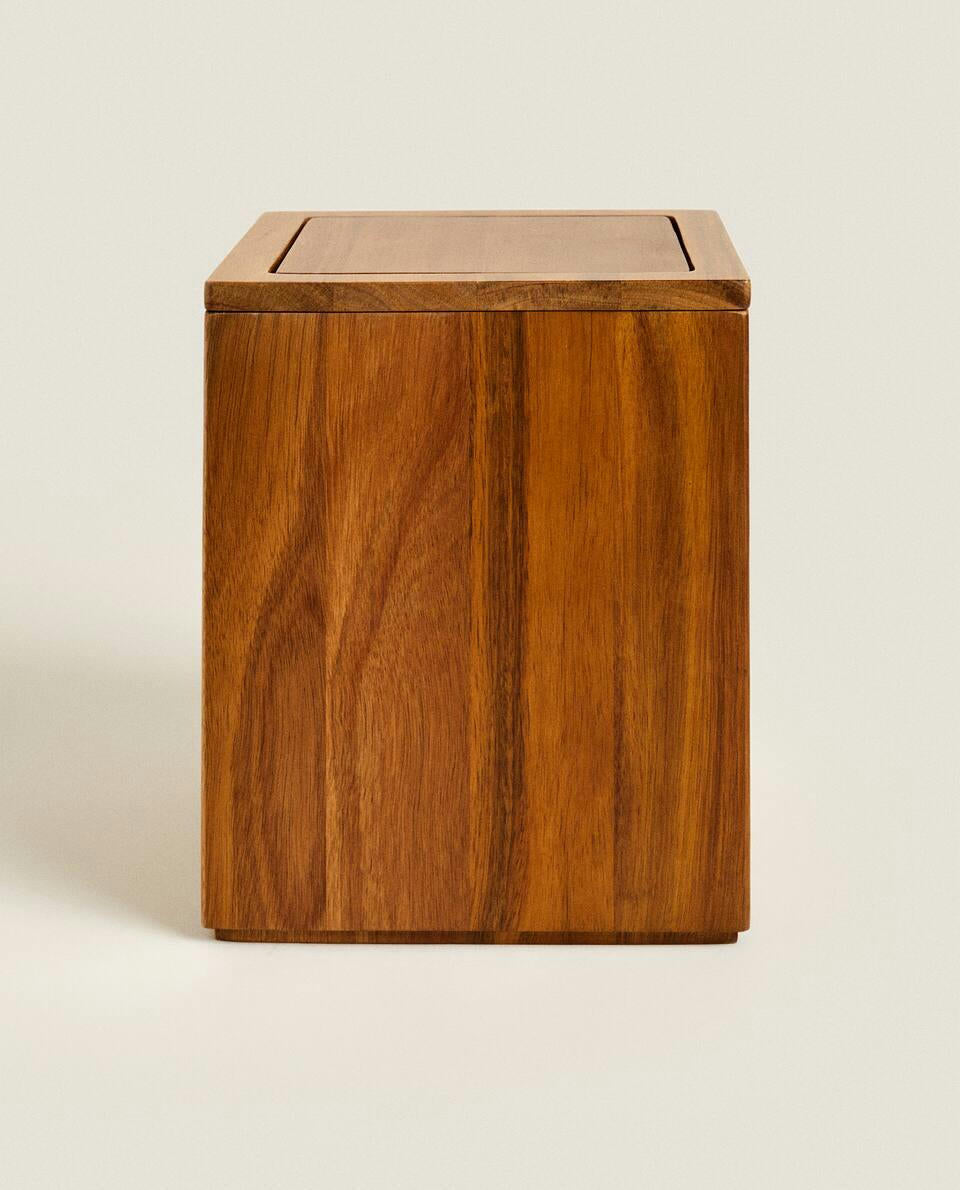 SQUARE WOODEN WASTEPAPER BASKET