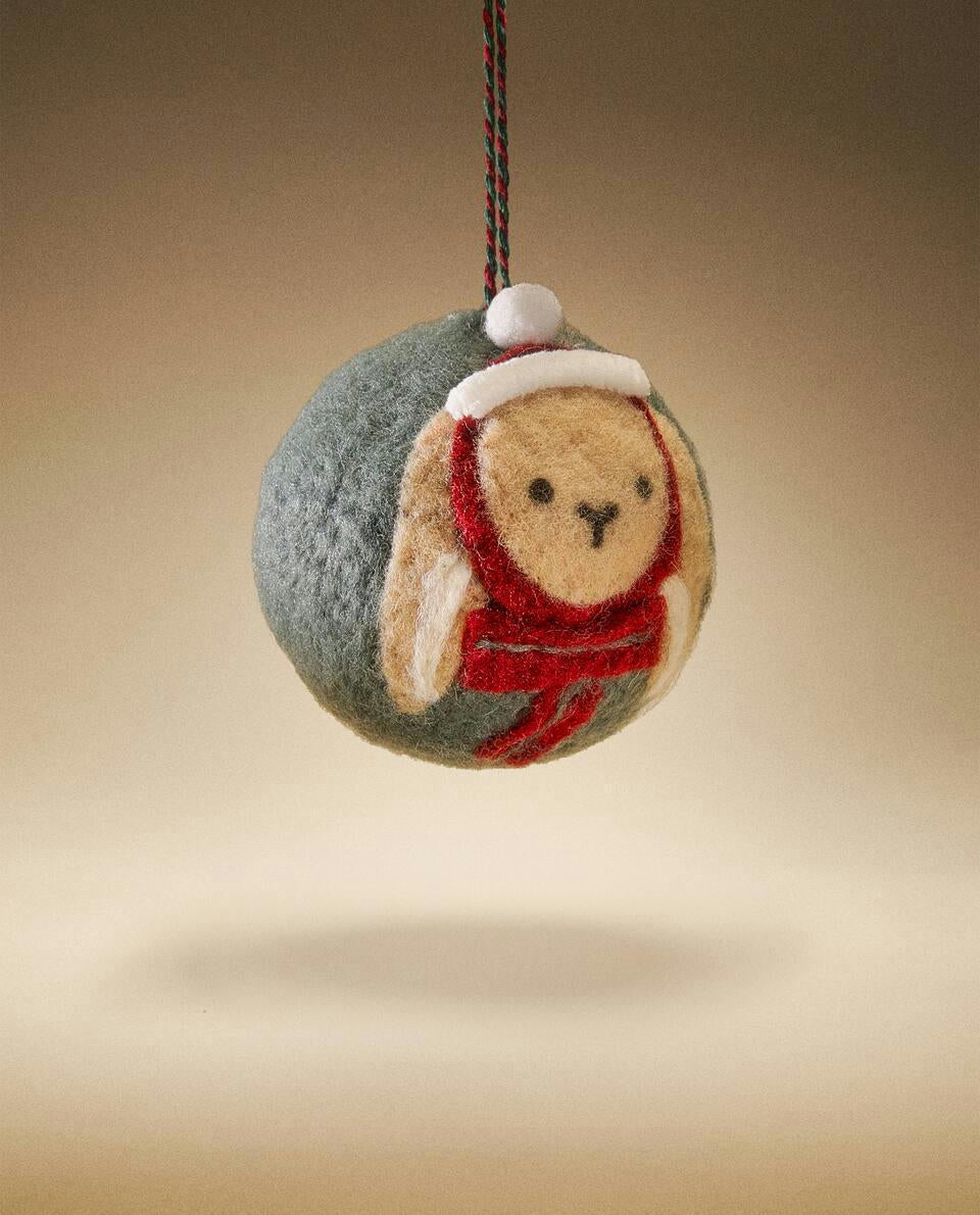 FELT BUNNY BAUBLE CHRISTMAS DECORATION