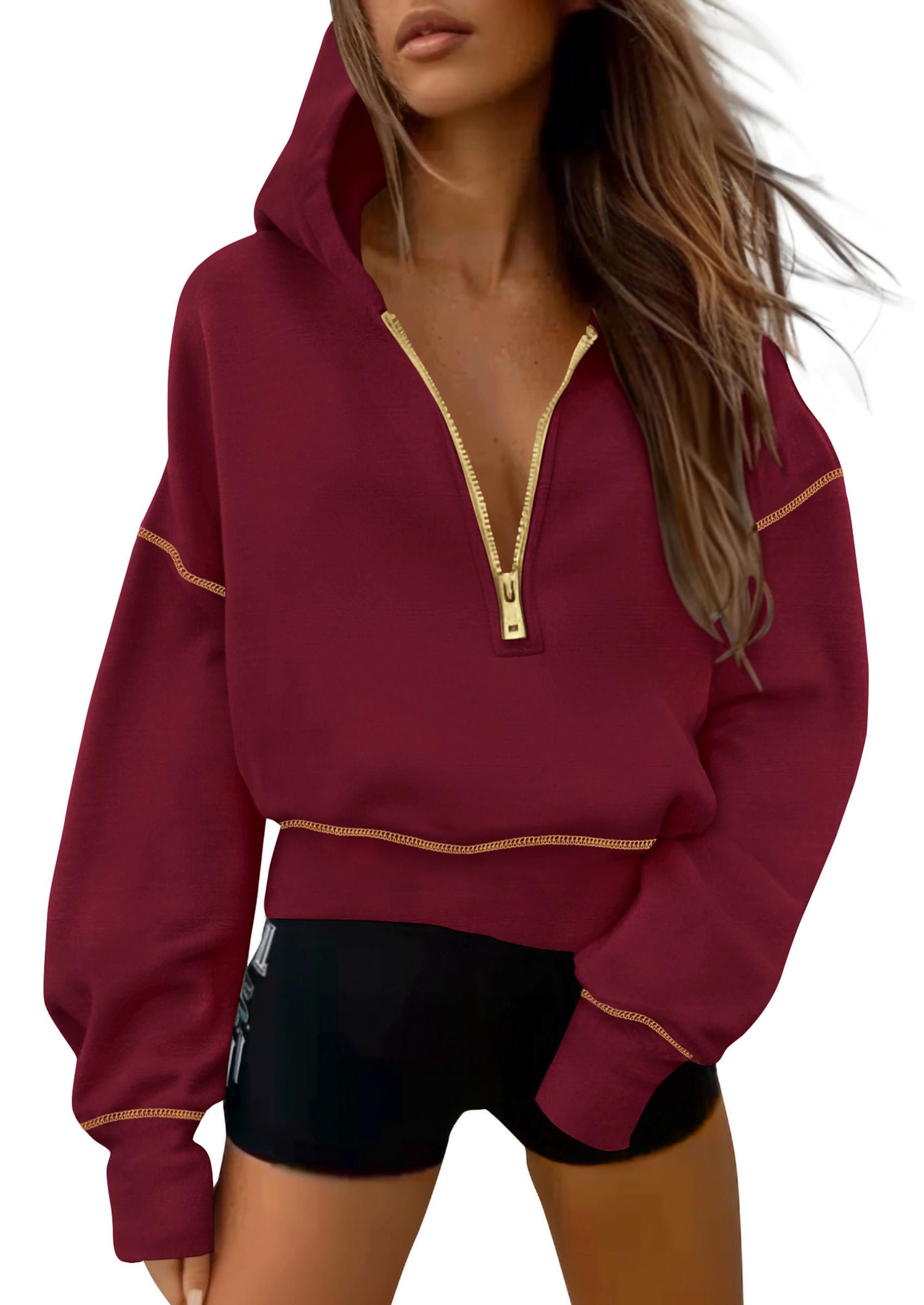 Women's Half Zip Long Sleeve Cropped Hoodie (Buy 2 Free Shipping)