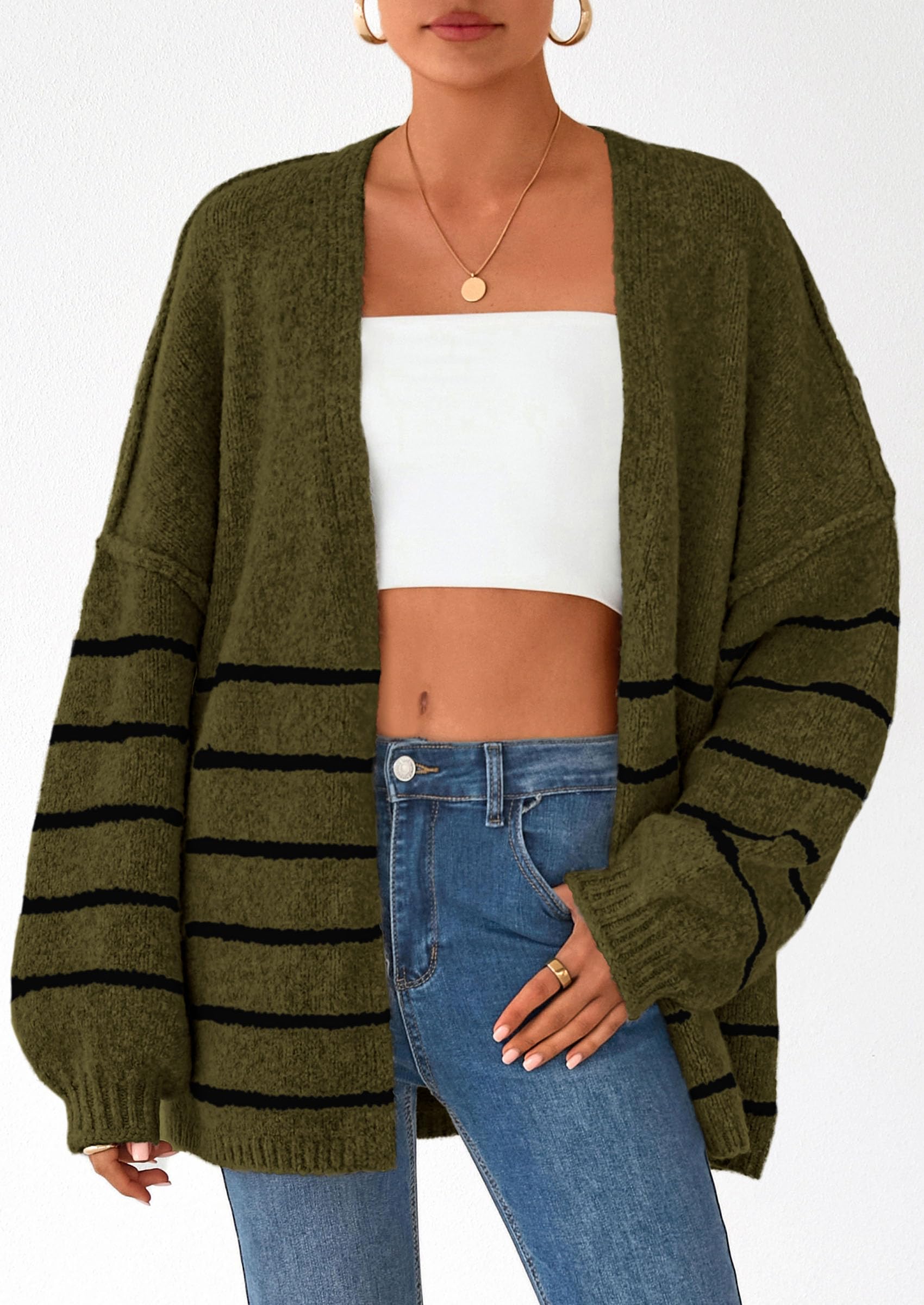 Women's Oversized Balloon Sleeve Striped Cardigan (Buy 2 Free Shipping)