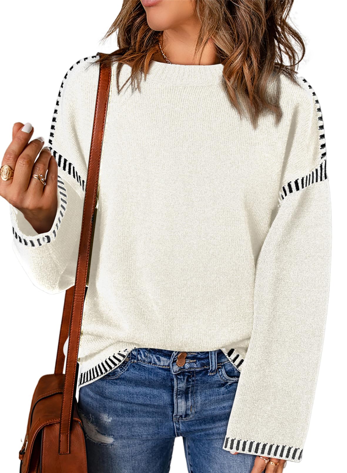 Women's Contrast Cable Knit Pullover Sweater (Buy 2 Free Shipping)