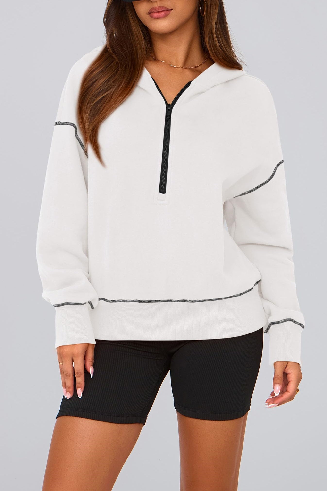 Women's Half Zip Long Sleeve Cropped Hoodie (Buy 2 Free Shipping)