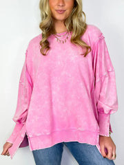 Women's Acid Wash Split Cuff Oversized Crew Pullover (Buy 2 Free Shipping)