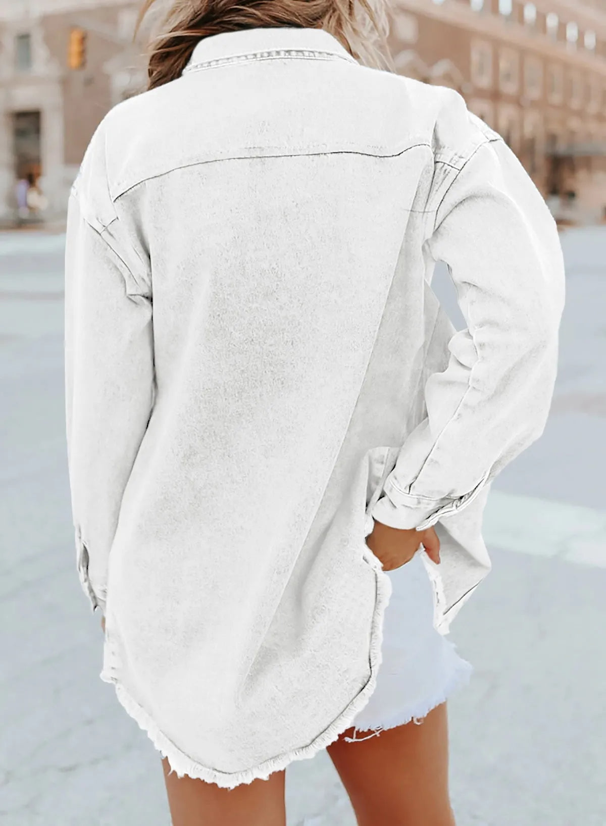 Women's Button Down Raw Edge Denim Jacket (Buy 2 Free Shipping)