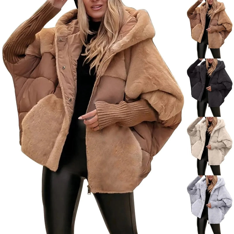 PixelHey Cream Faux Fur Quilted Puffer Coat: Chic Warmth for Winter Days