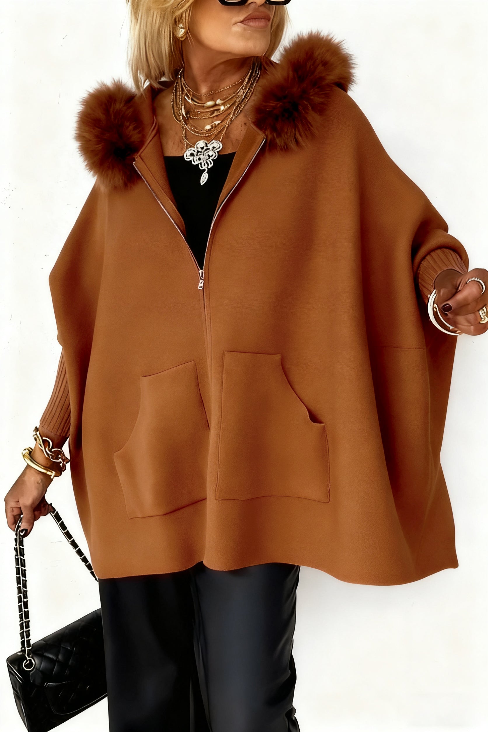 Women's Fur Collar Solid Color Casual Jacket