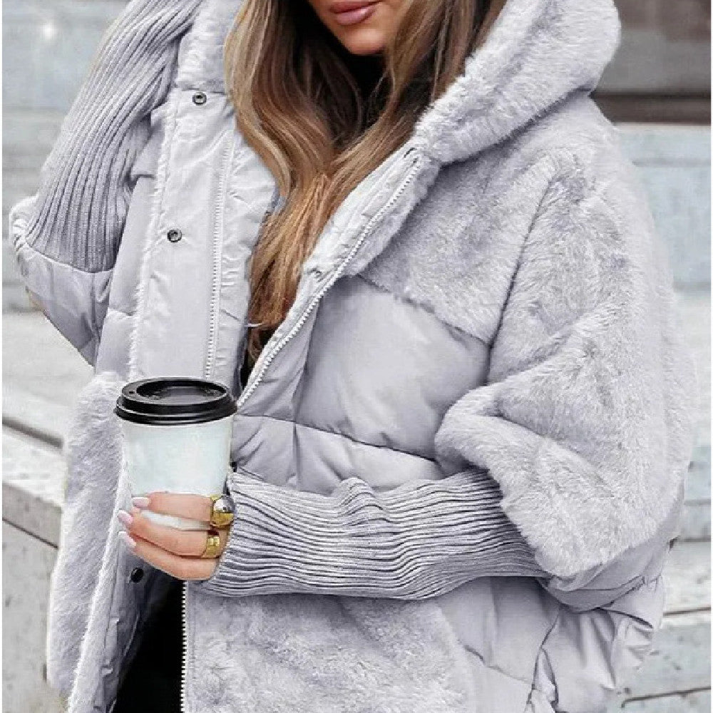 PixelHey Cream Faux Fur Quilted Puffer Coat: Chic Warmth for Winter Days